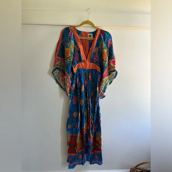Farm Rio Blue Pineapple Garden Kaftan Maxi Dress Size XXS NWT - Picture 8 of 15